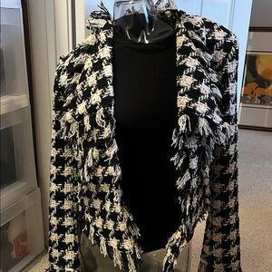 Elegant Black and White Tweed Blazer